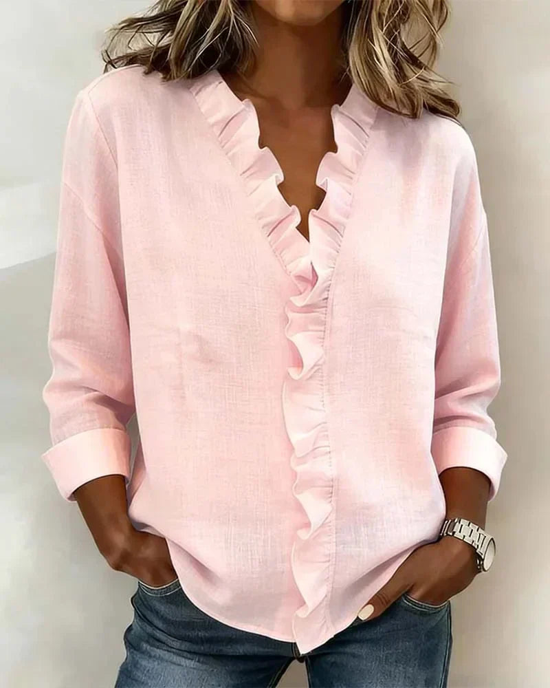 Bleon | Blouse with Ruffles, V-Neck and Long Sleeves