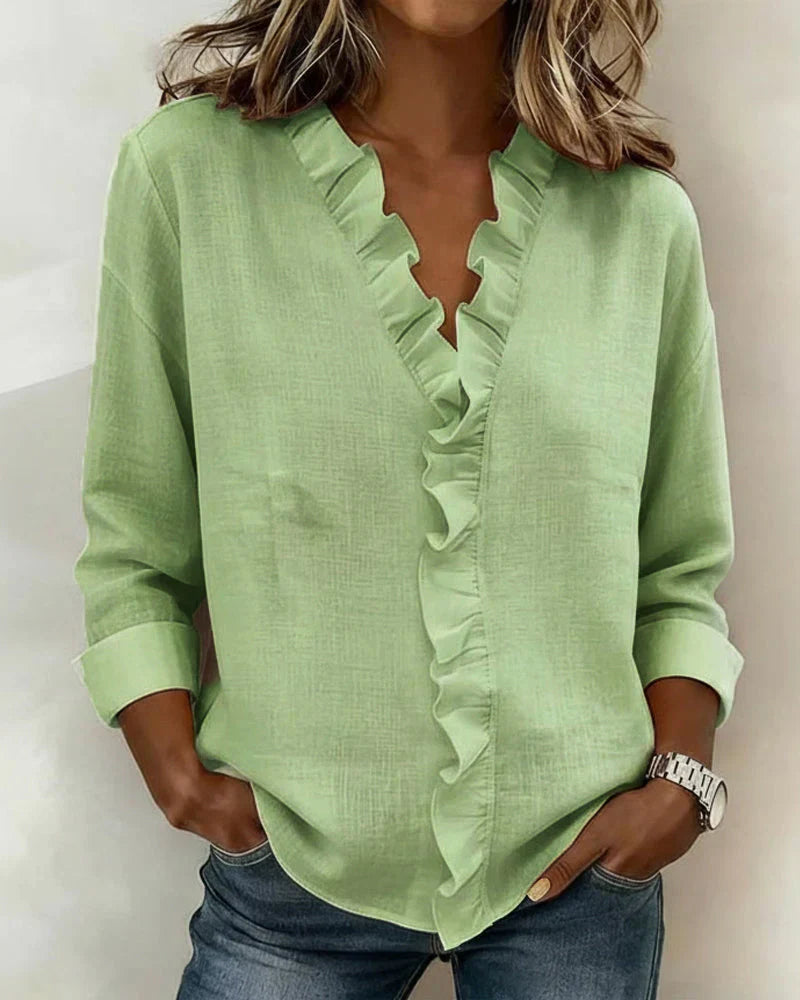 Bleon | Blouse with Ruffles, V-Neck and Long Sleeves