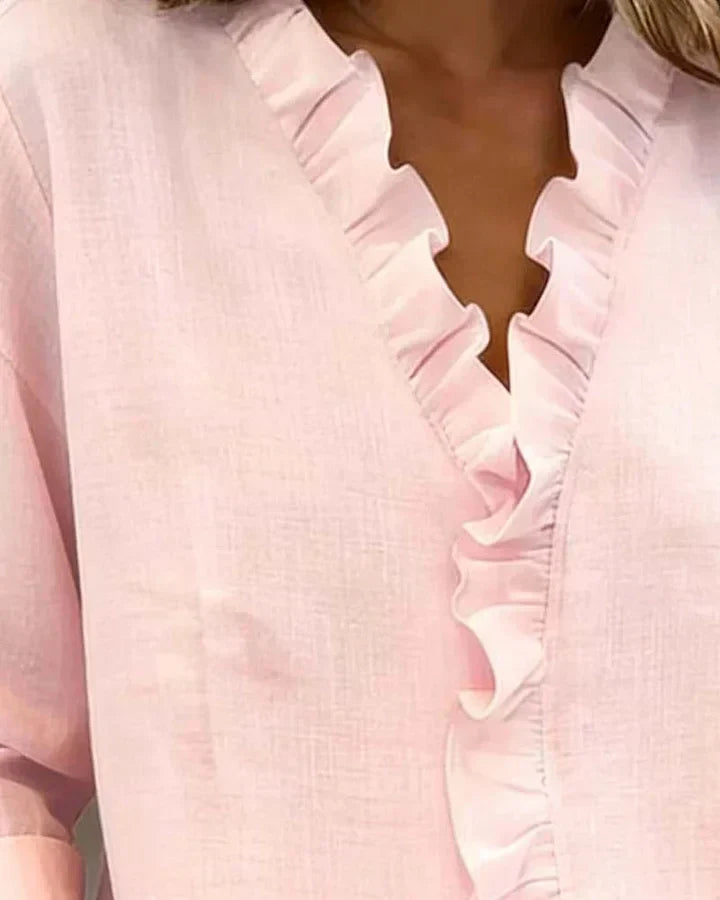 Bleon | Blouse with Ruffles, V-Neck and Long Sleeves