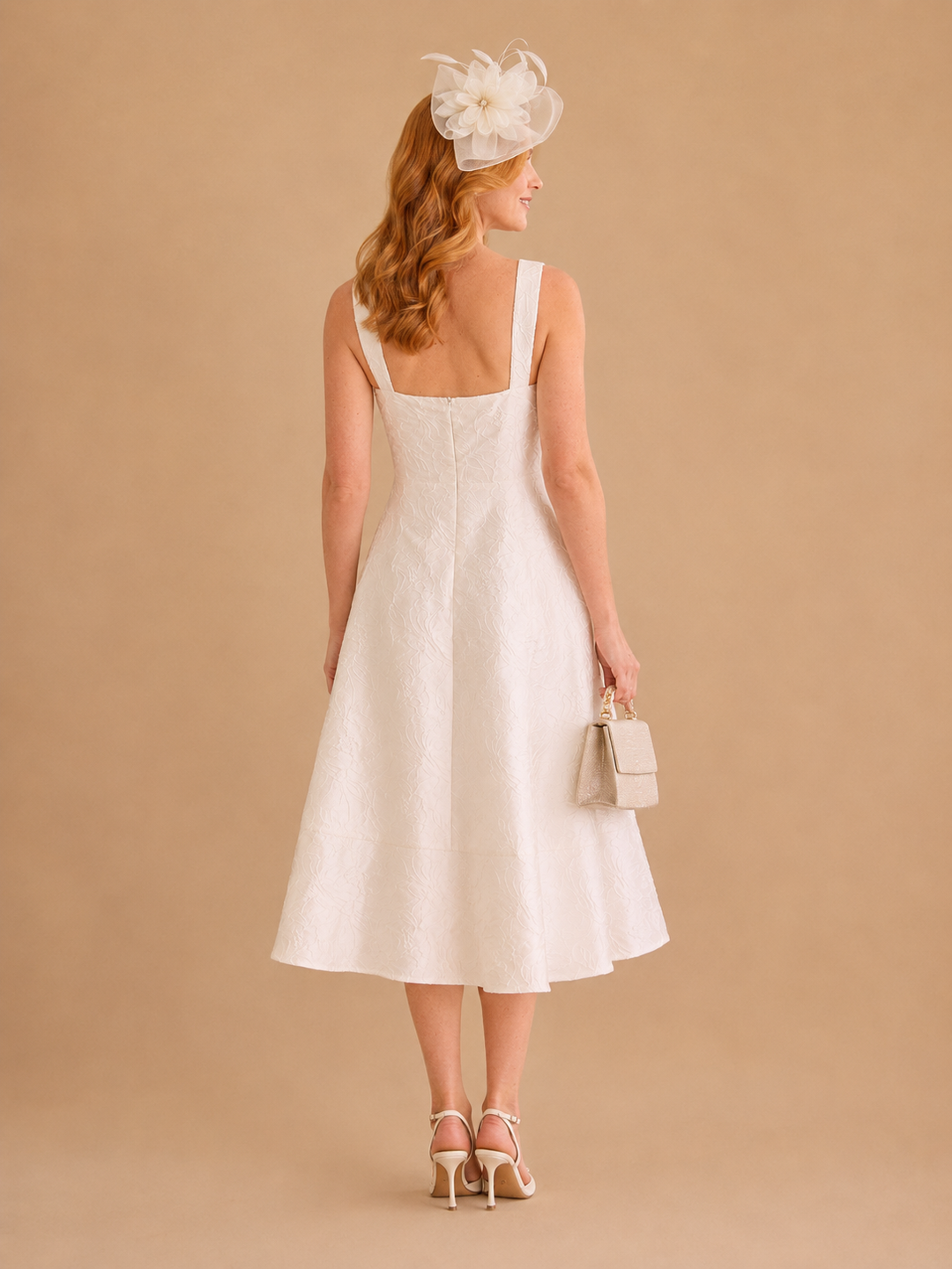 The White Sweetheart Neck Jacquard Midi Dress