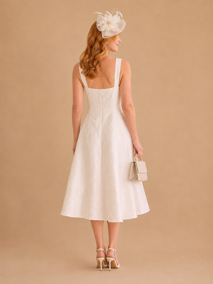 The White Sweetheart Neck Jacquard Midi Dress