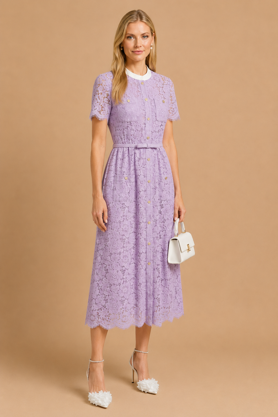 Zalia - Victorian Lace Belted Midi Dress