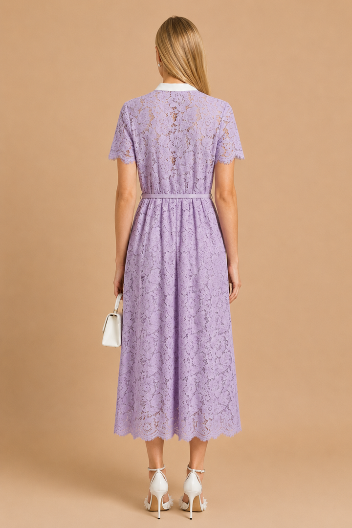 Zalia - Victorian Lace Belted Midi Dress