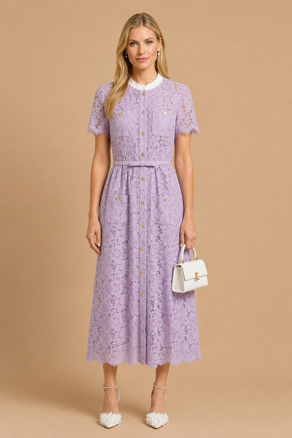 Zalia - Victorian Lace Belted Midi Dress