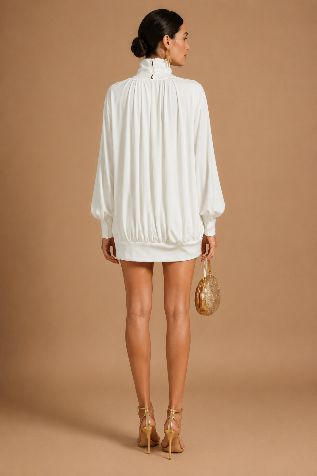 Vesa - Draped High-Neck Mini Dress with Rose Detail