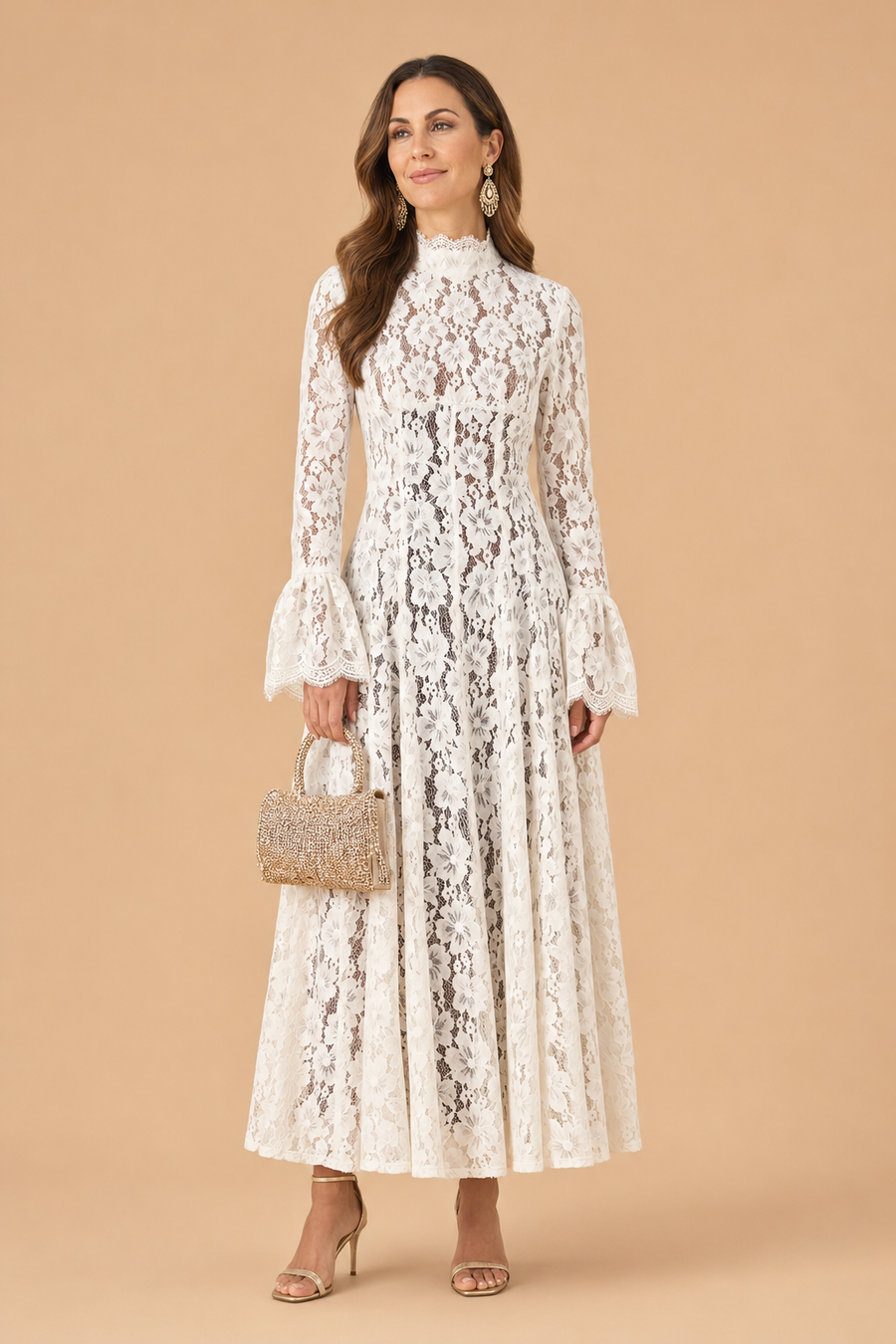 Alef - High-Neck Victorian Lace Maxi Dress