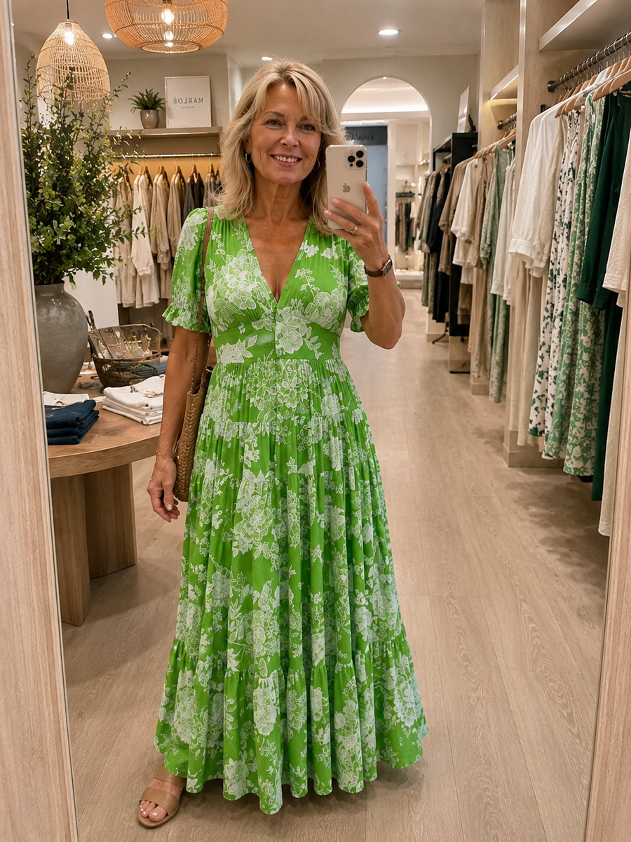 Minelda | Elegant Floral V-neck Dress