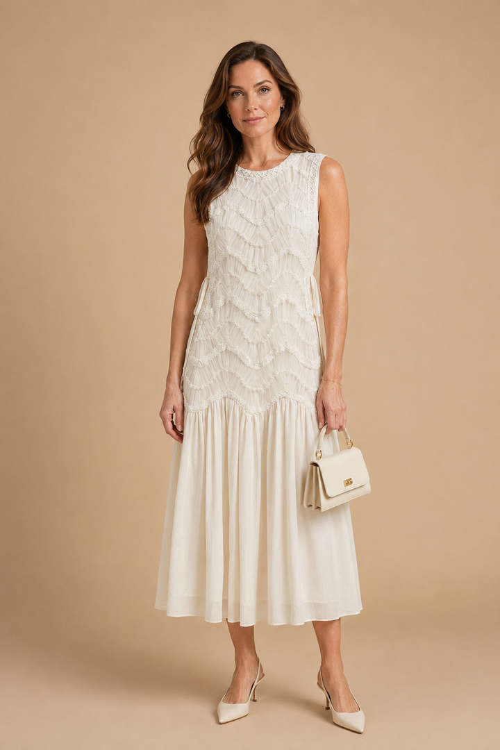 Bia - Chevron Lace-Trimmed Midi Dress
