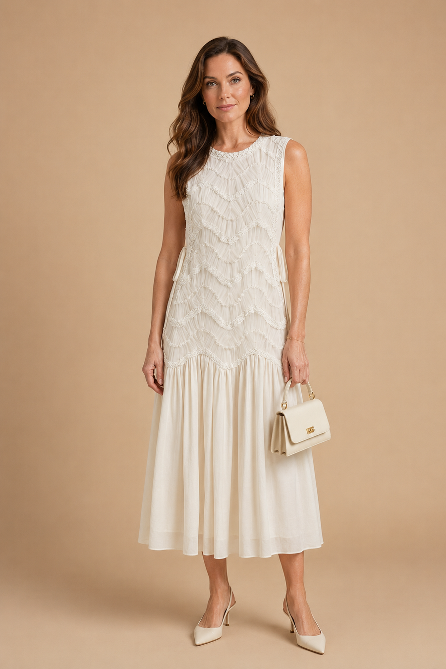Bia - Chevron Lace-Trimmed Midi Dress