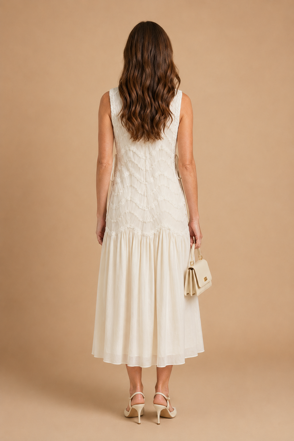 Bia - Chevron Lace-Trimmed Midi Dress