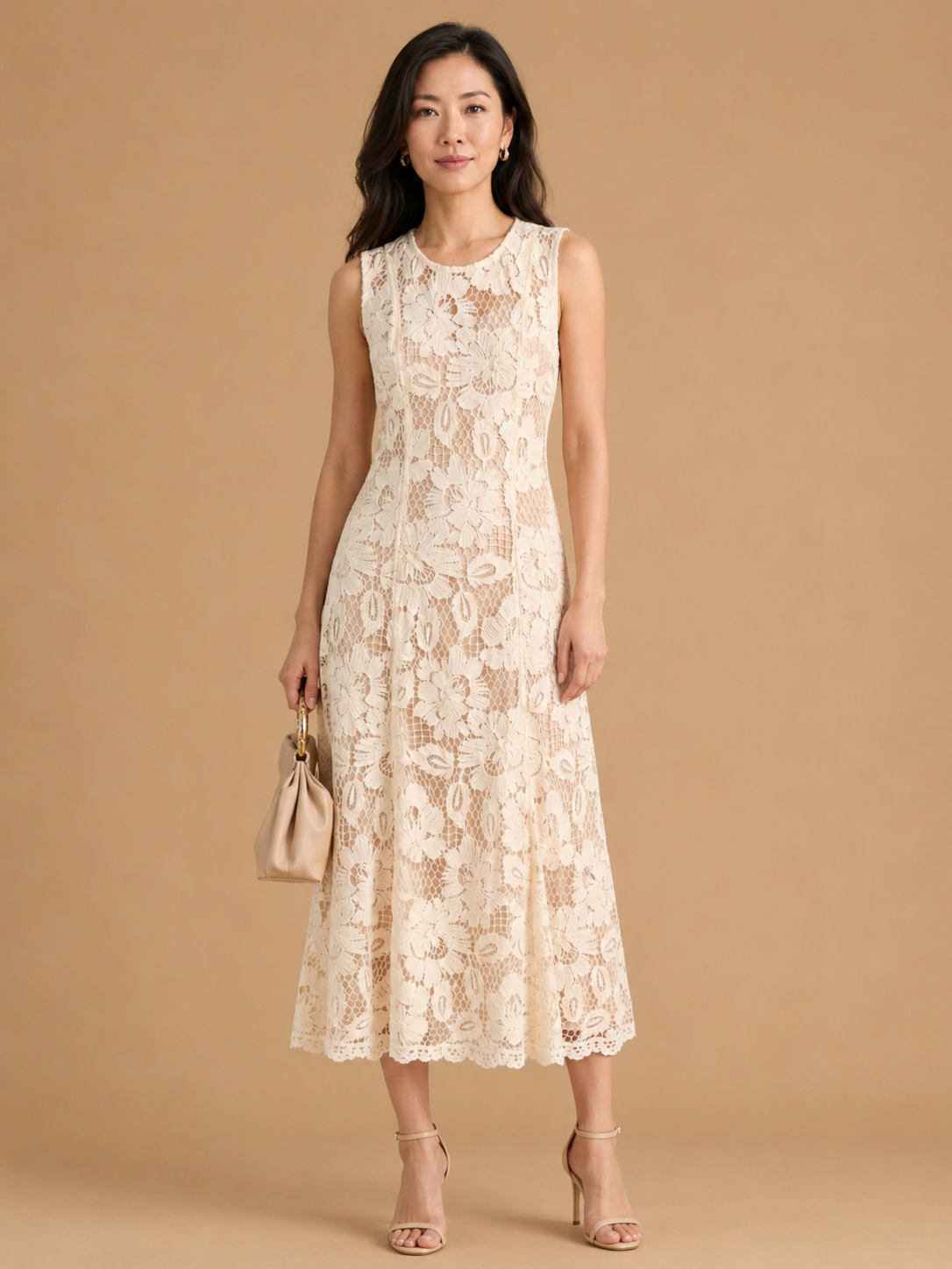 Esten - Sleeveless Guipure Lace Midi Dress