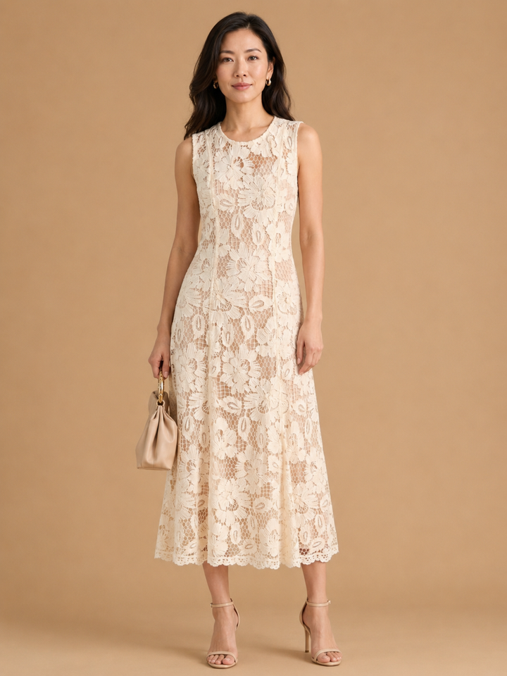 Esten - Sleeveless Guipure Lace Midi Dress