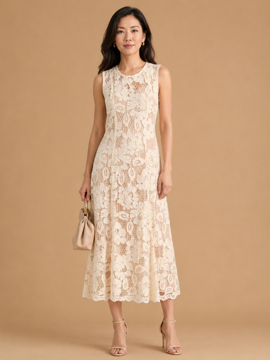 Esten - Sleeveless Guipure Lace Midi Dress