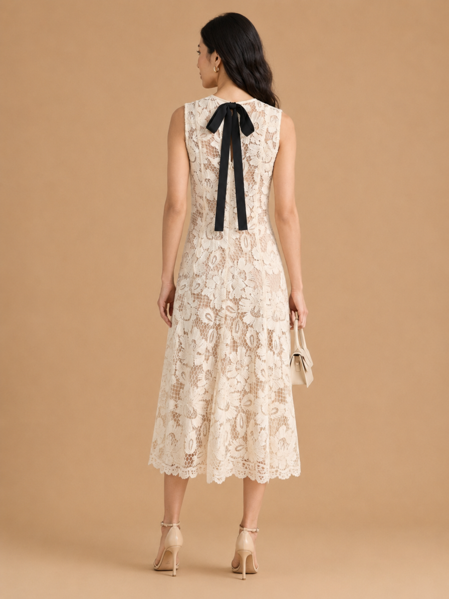 Esten - Sleeveless Guipure Lace Midi Dress