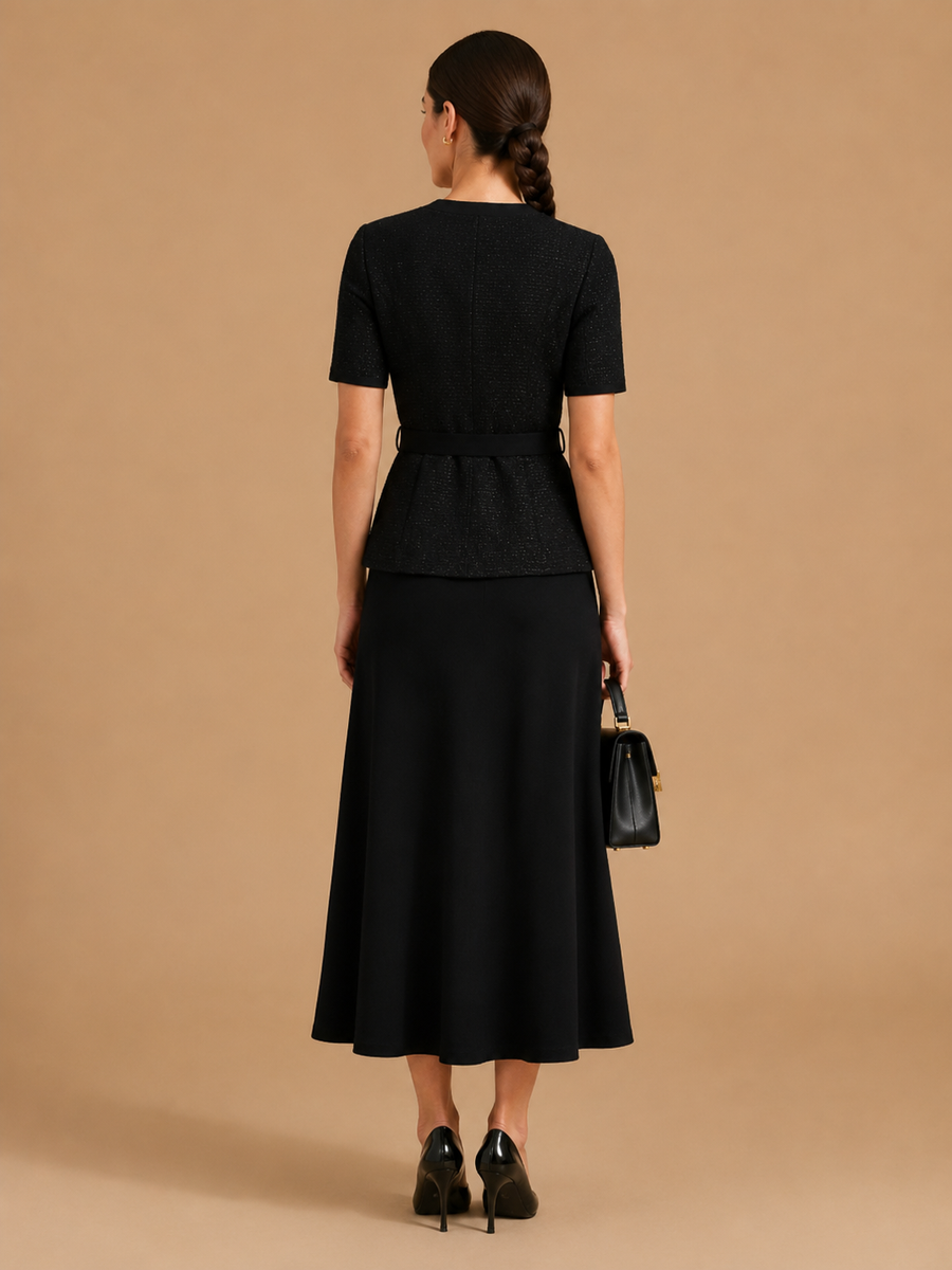 Caldera - Slimming Knitted Top with Bow Accents and Skirt Set
