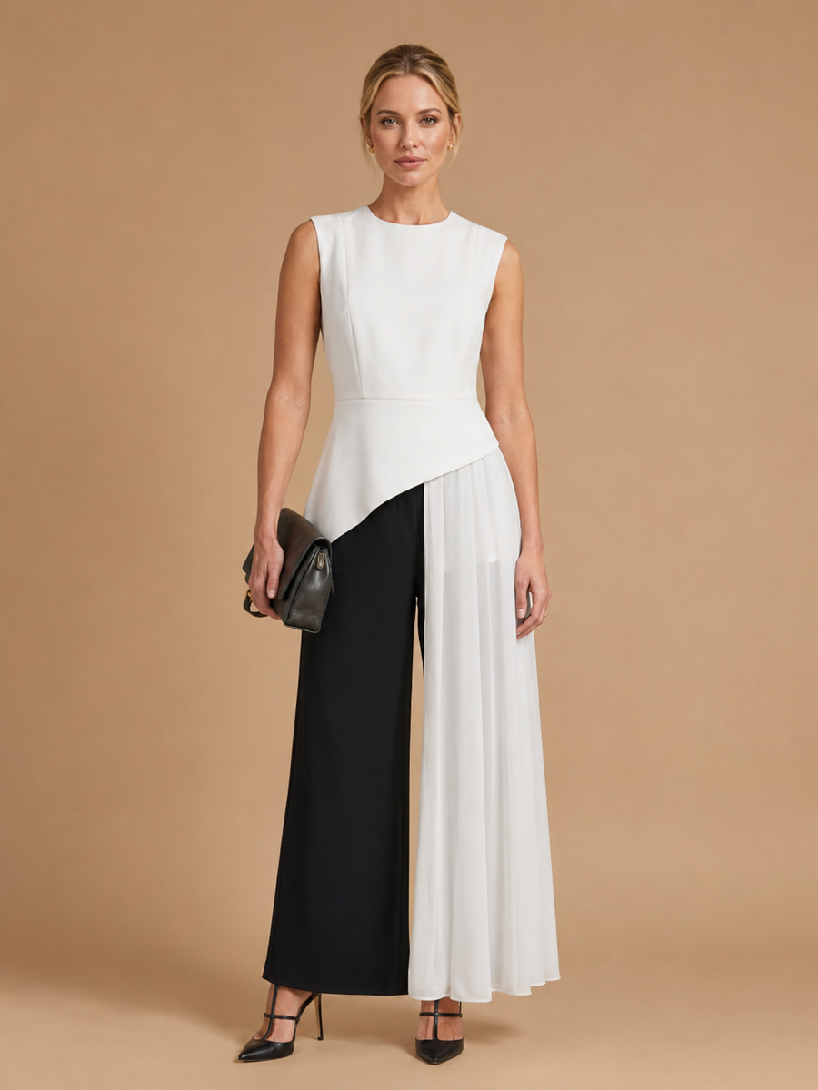 Mara - Asymmetrical Chiffon-Draped Peplum Top White