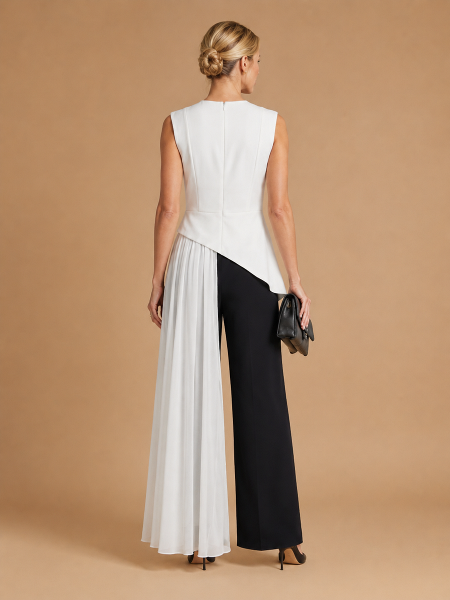 Mara - Asymmetrical Chiffon-Draped Peplum Top White