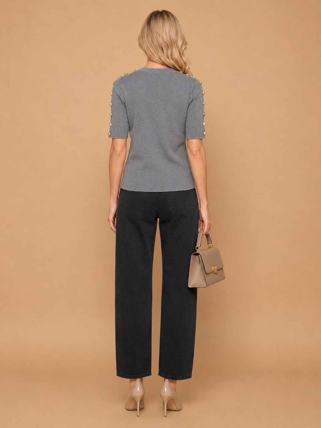 Avena - Metal Buckle Cotton Knitted T-shirt Gray