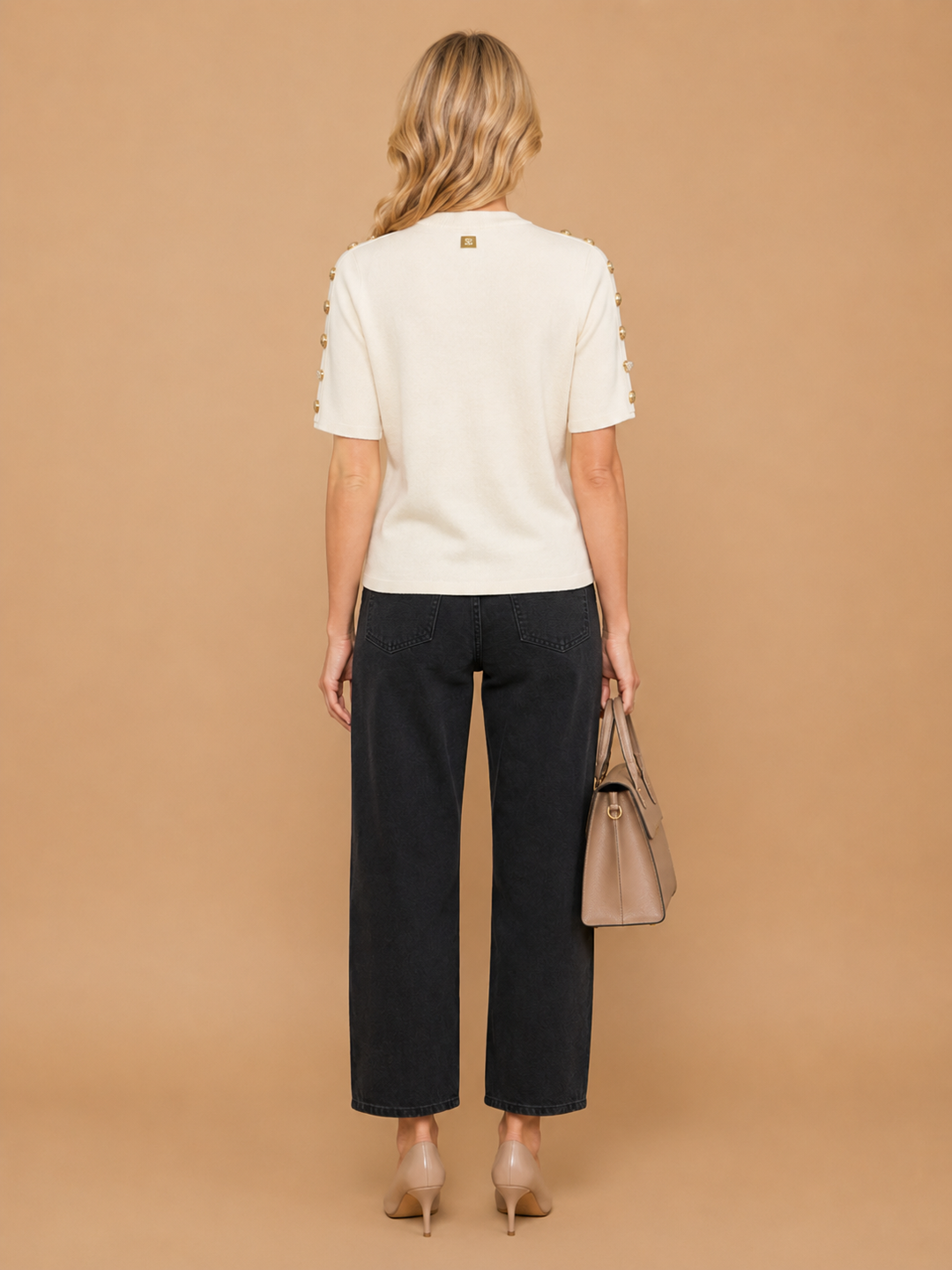 Avena - Metal Buckle Cotton Knitted T-shirt White