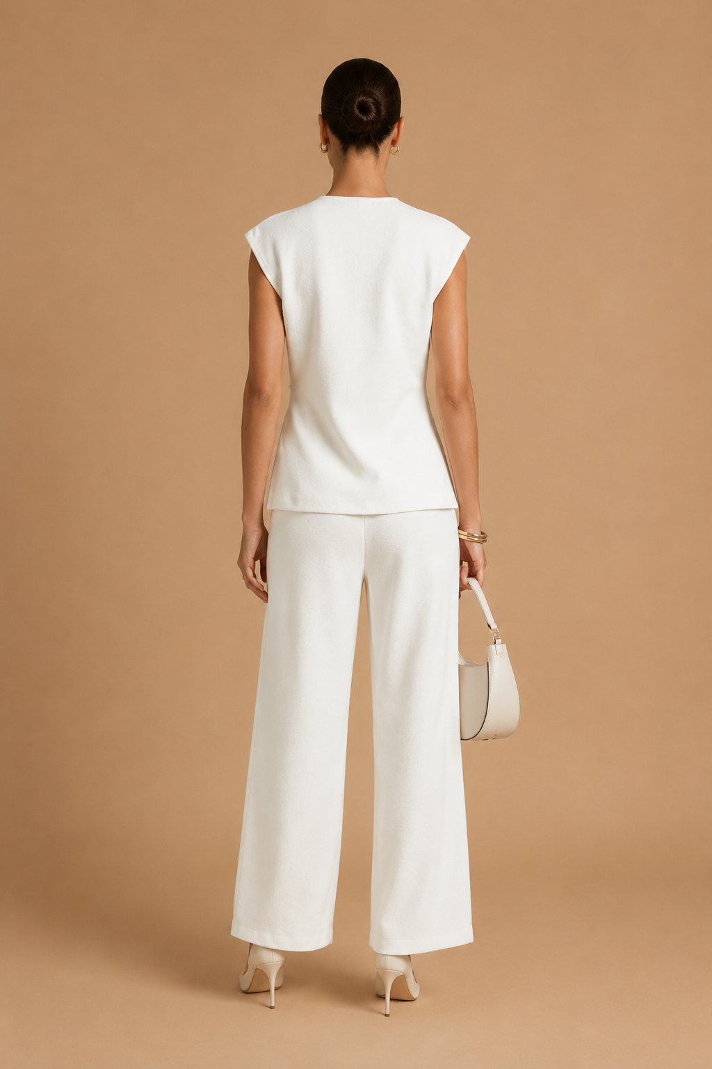 Liora - Ruched Pin-Accent Minimalist Top White