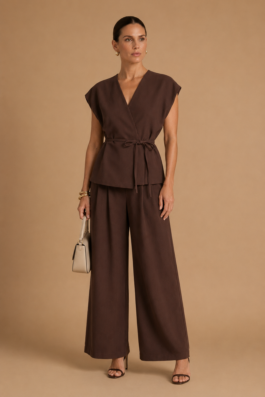 Epure - V-Neck Belted Sleeveless Top Burgundy