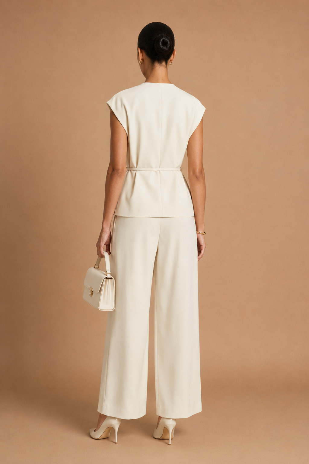 Epure - V-Neck Belted Sleeveless Top Ivory