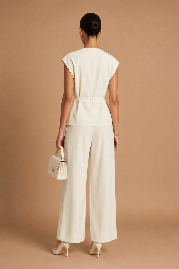 Epure - V-Neck Belted Sleeveless Top Ivory