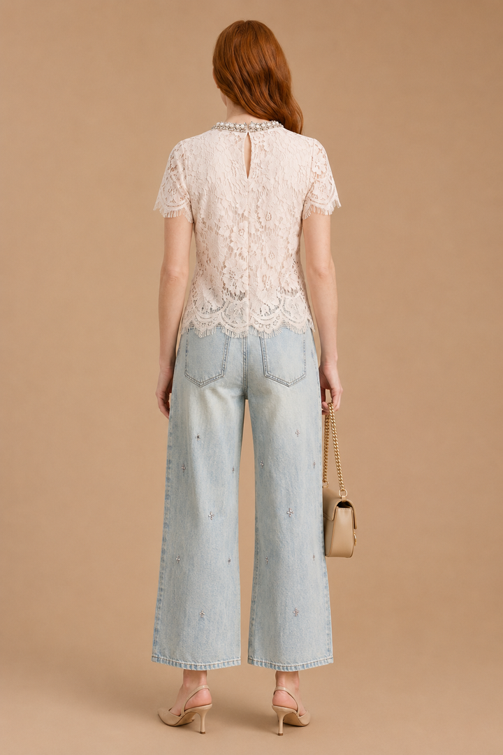 Boni - Crystal-Embellished Guipure Lace Blouse White