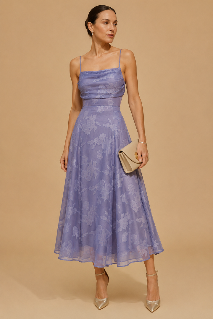 Blue Jacquard Slip Maxi Dress