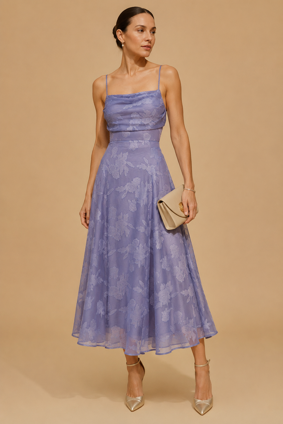 Blue Jacquard Slip Maxi Dress