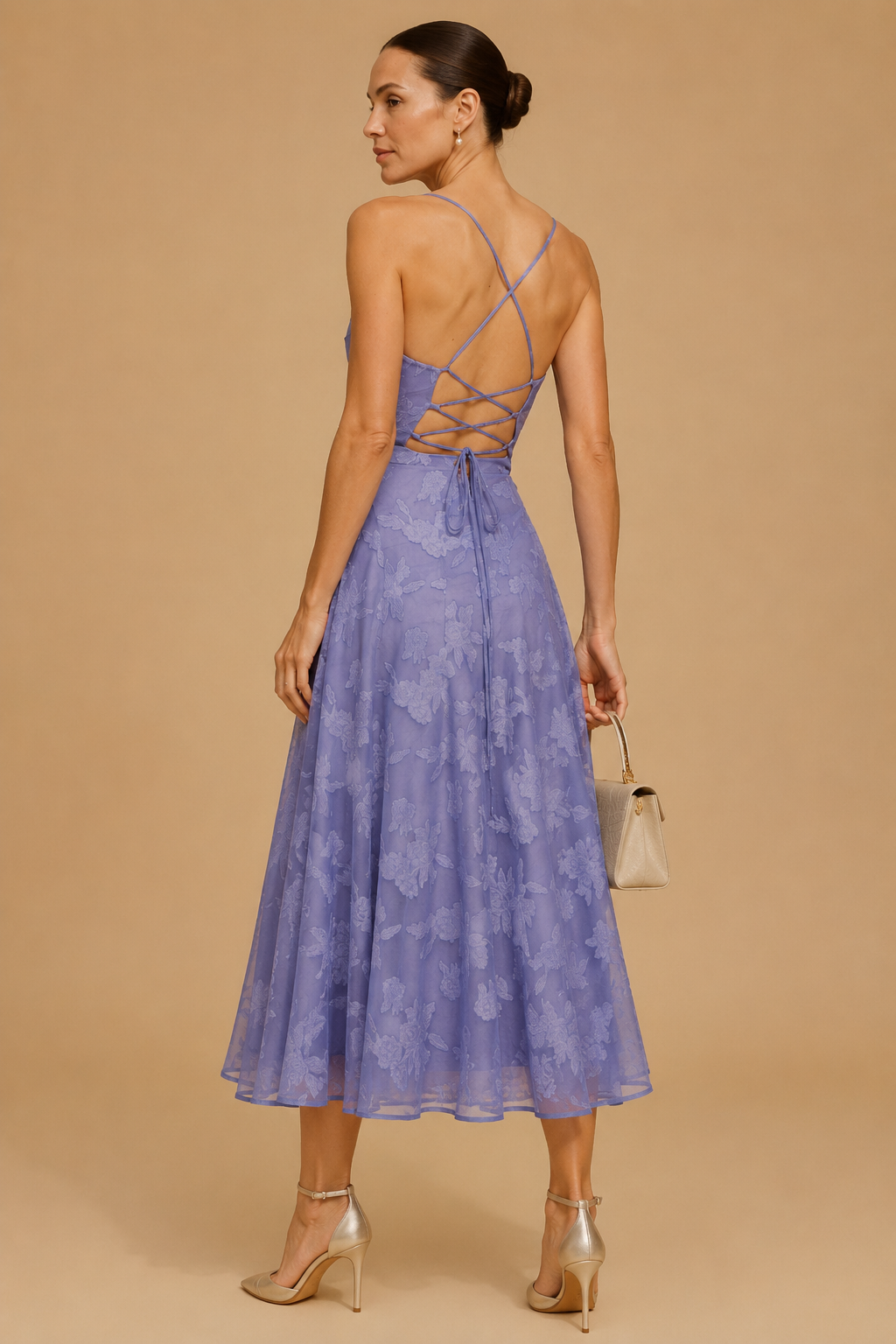 Blue Jacquard Slip Maxi Dress