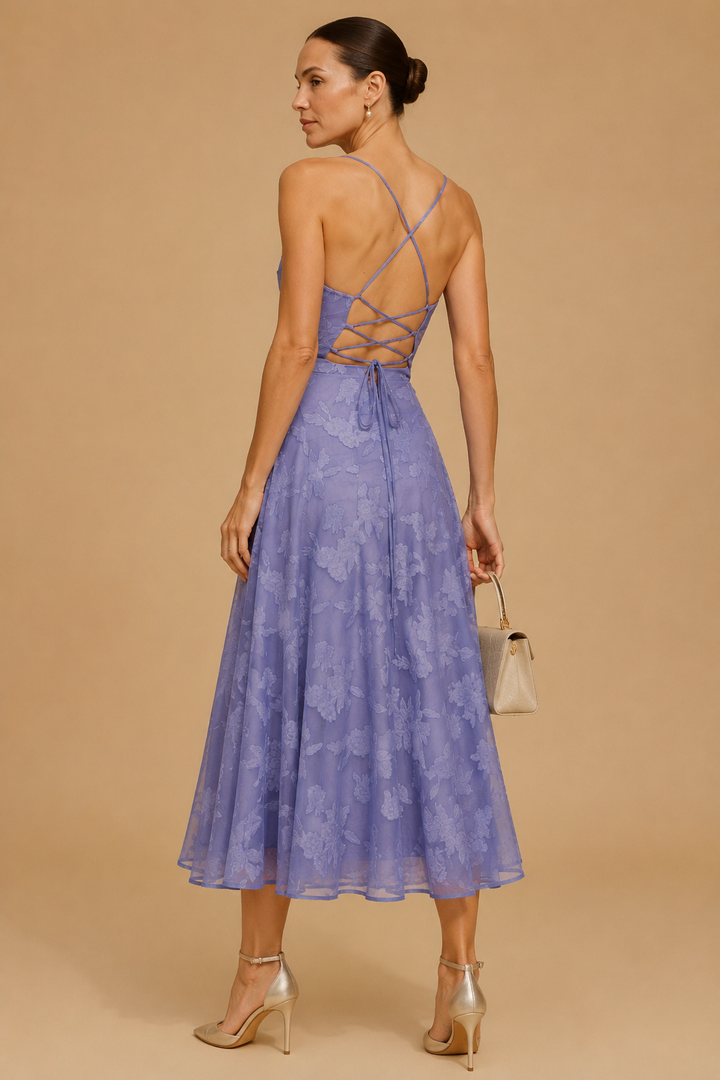 Blue Jacquard Slip Maxi Dress