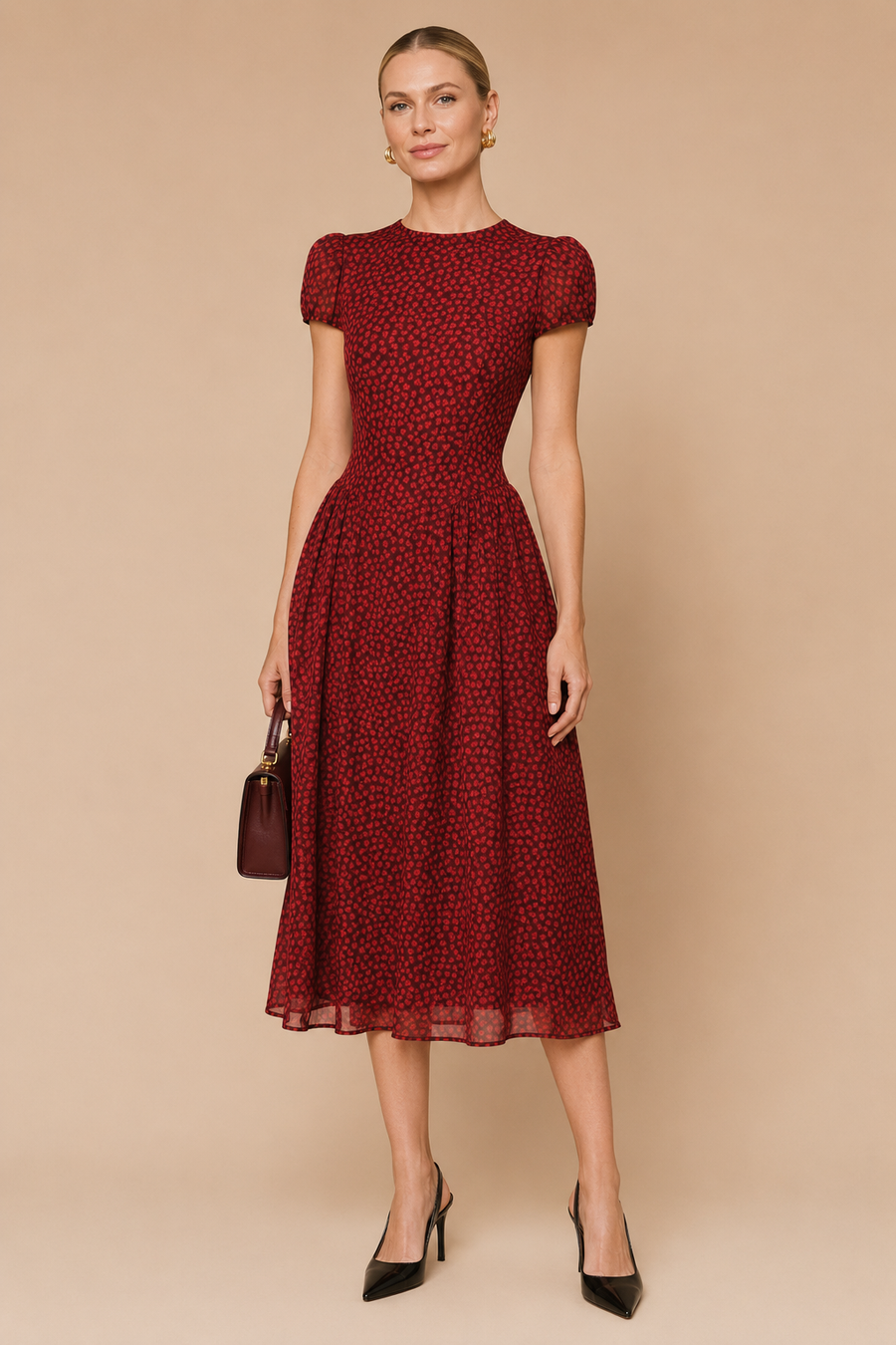Red Cap Sleeve Floral Maxi Dress