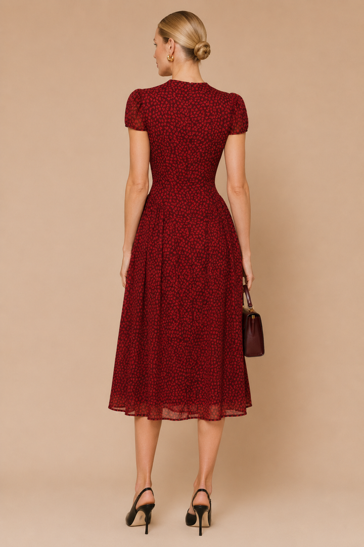 Red Cap Sleeve Floral Maxi Dress