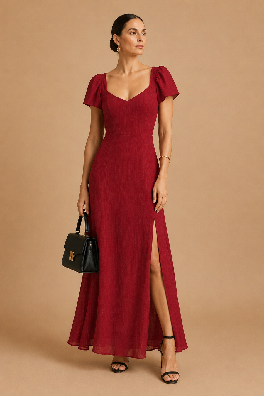 Red Sweetheart Neck Jacquard Maxi Dress