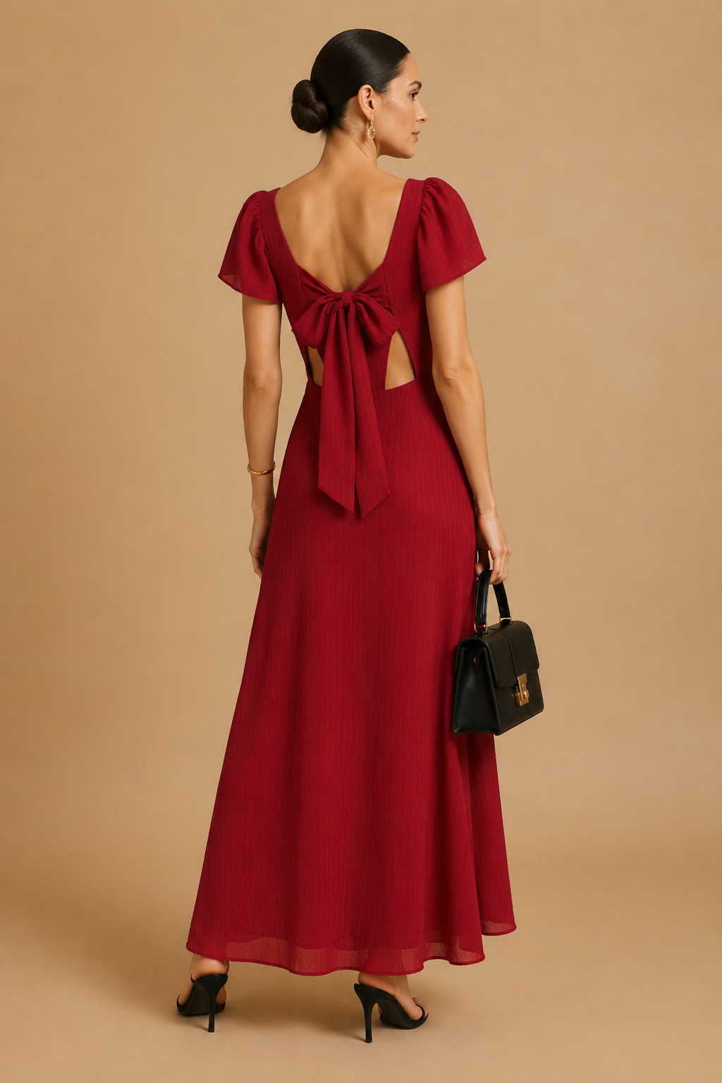 Red Sweetheart Neck Jacquard Maxi Dress