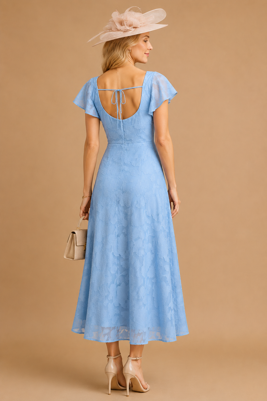 Blue Floral Square Neck Midi Dress