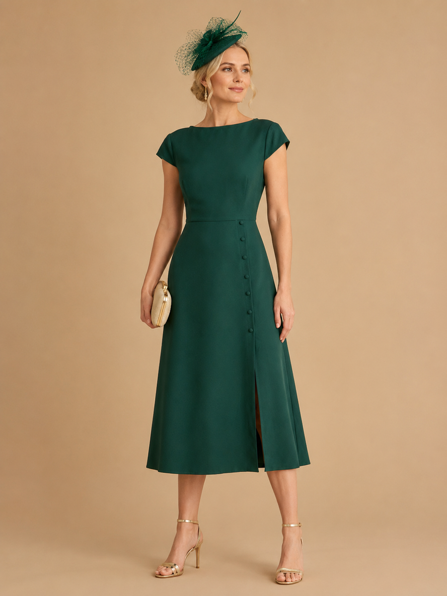 The Green Boat Neck Cutout Back Midi Dress