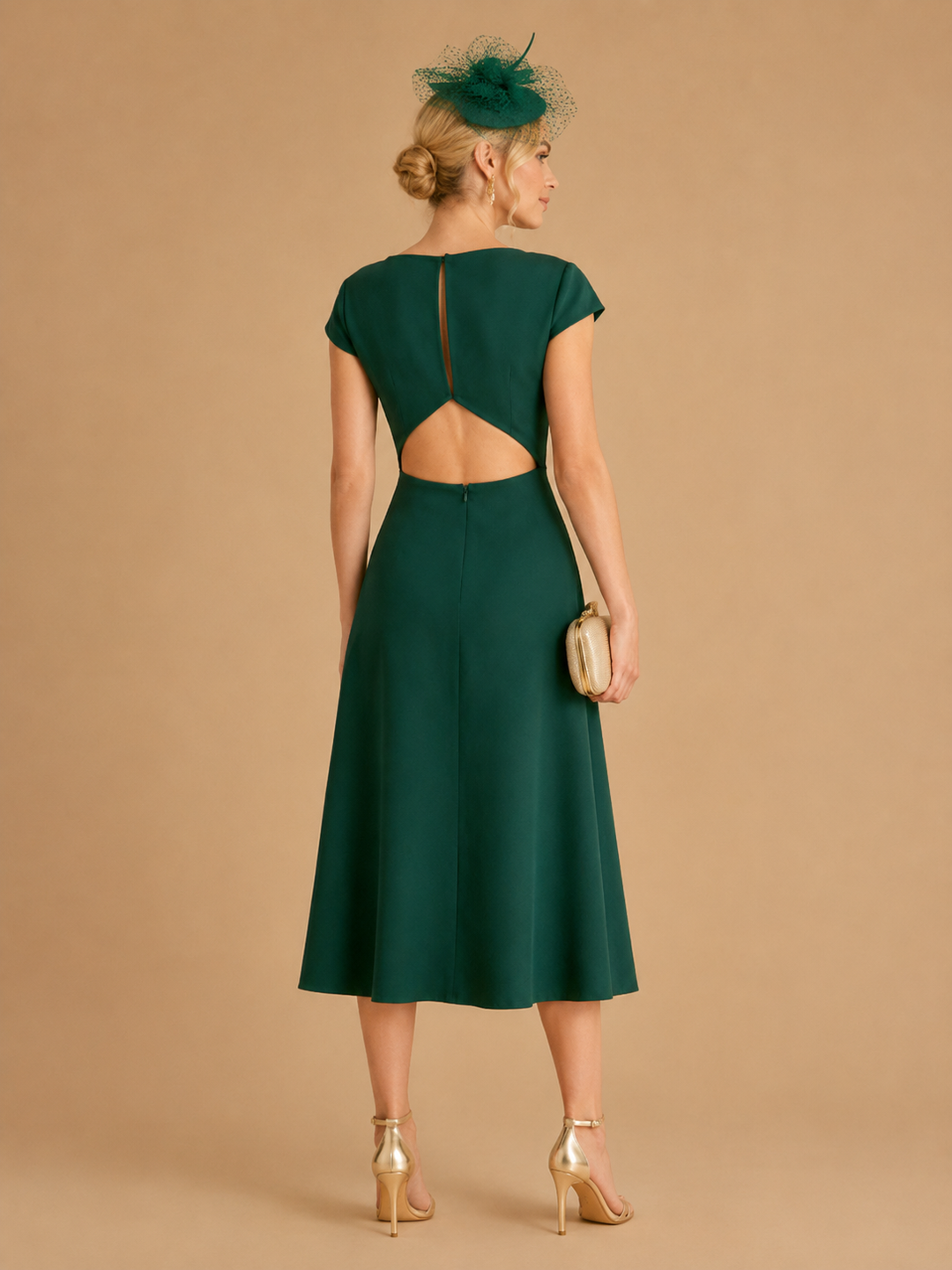 The Green Boat Neck Cutout Back Midi Dress
