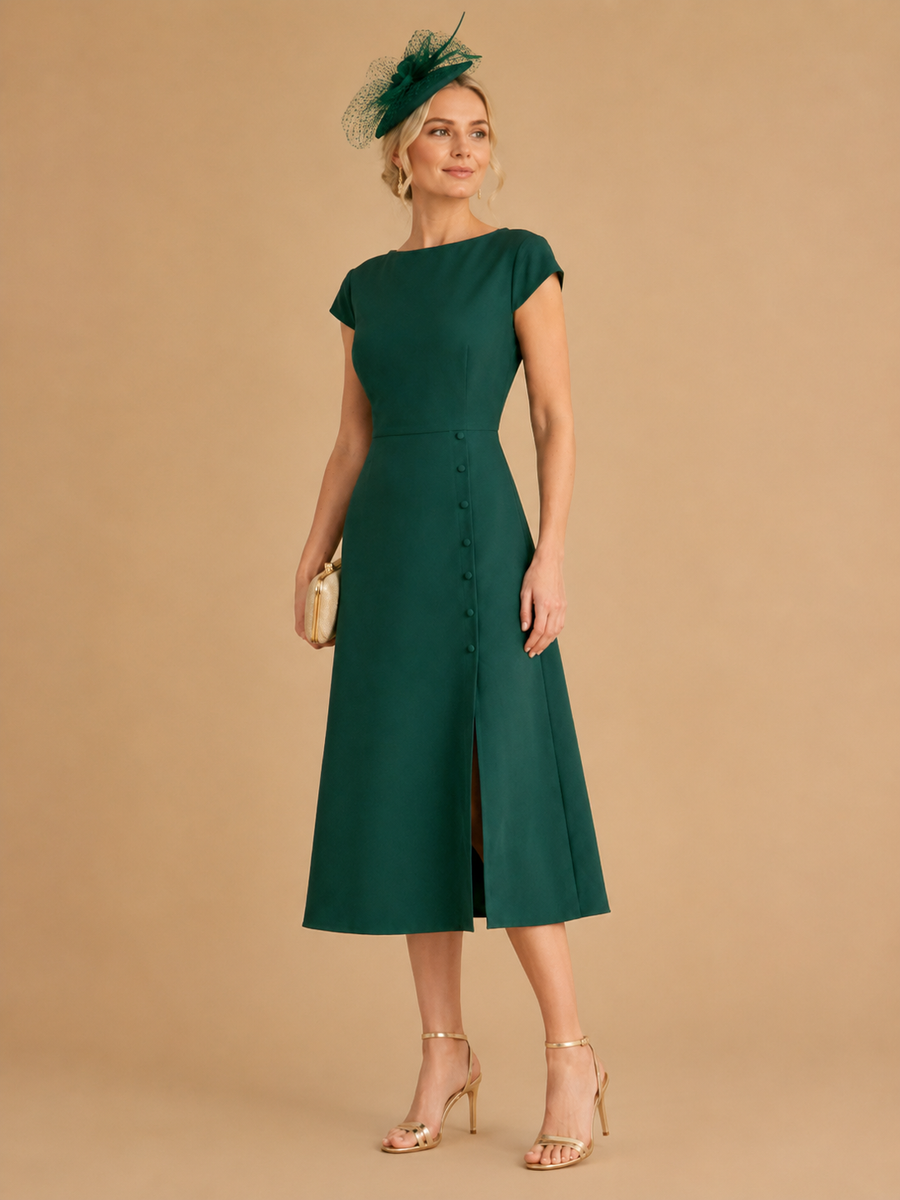 The Green Boat Neck Cutout Back Midi Dress
