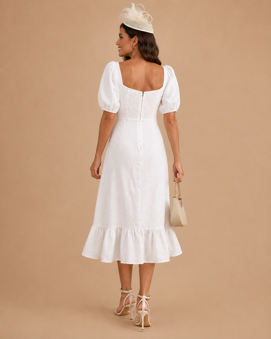 Puff Sleeve Split Hem Midi Dress