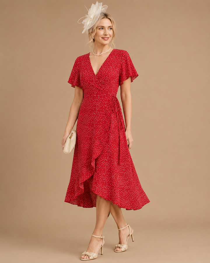 The Polka Dot Ruffle Wrap Dress