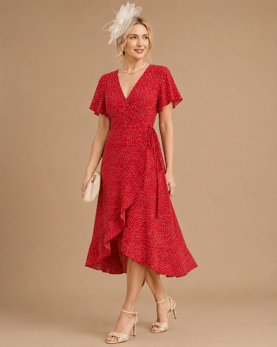 The Polka Dot Ruffle Wrap Dress