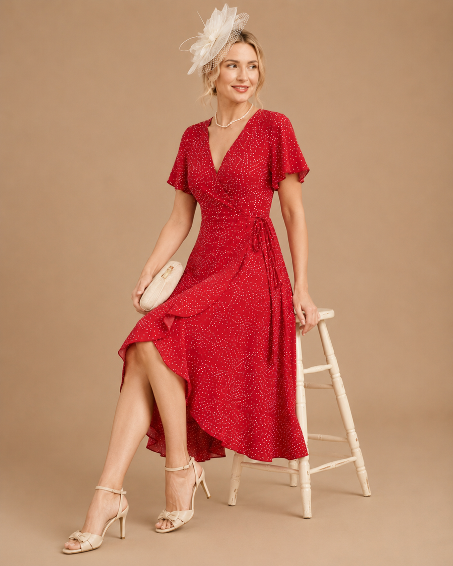 The Polka Dot Ruffle Wrap Dress