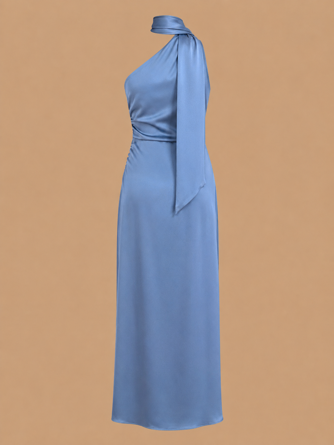 Blue One Shoulder A-Line Satin Maxi Dress