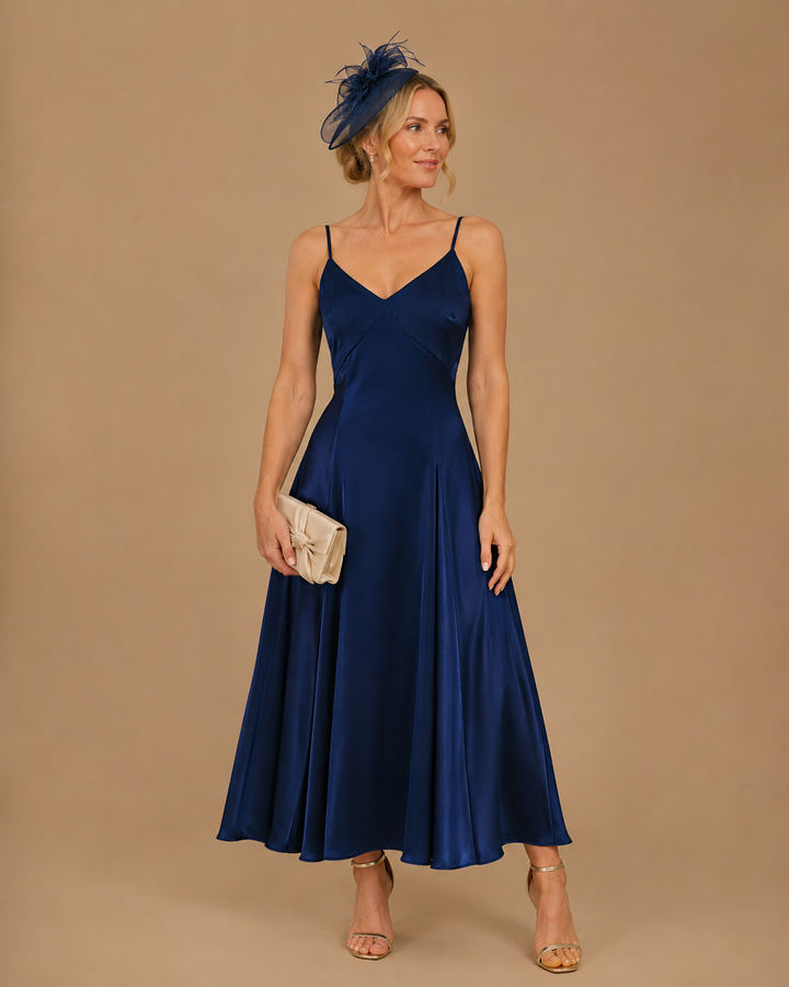 Navy A-Line Slip Maxi Dress