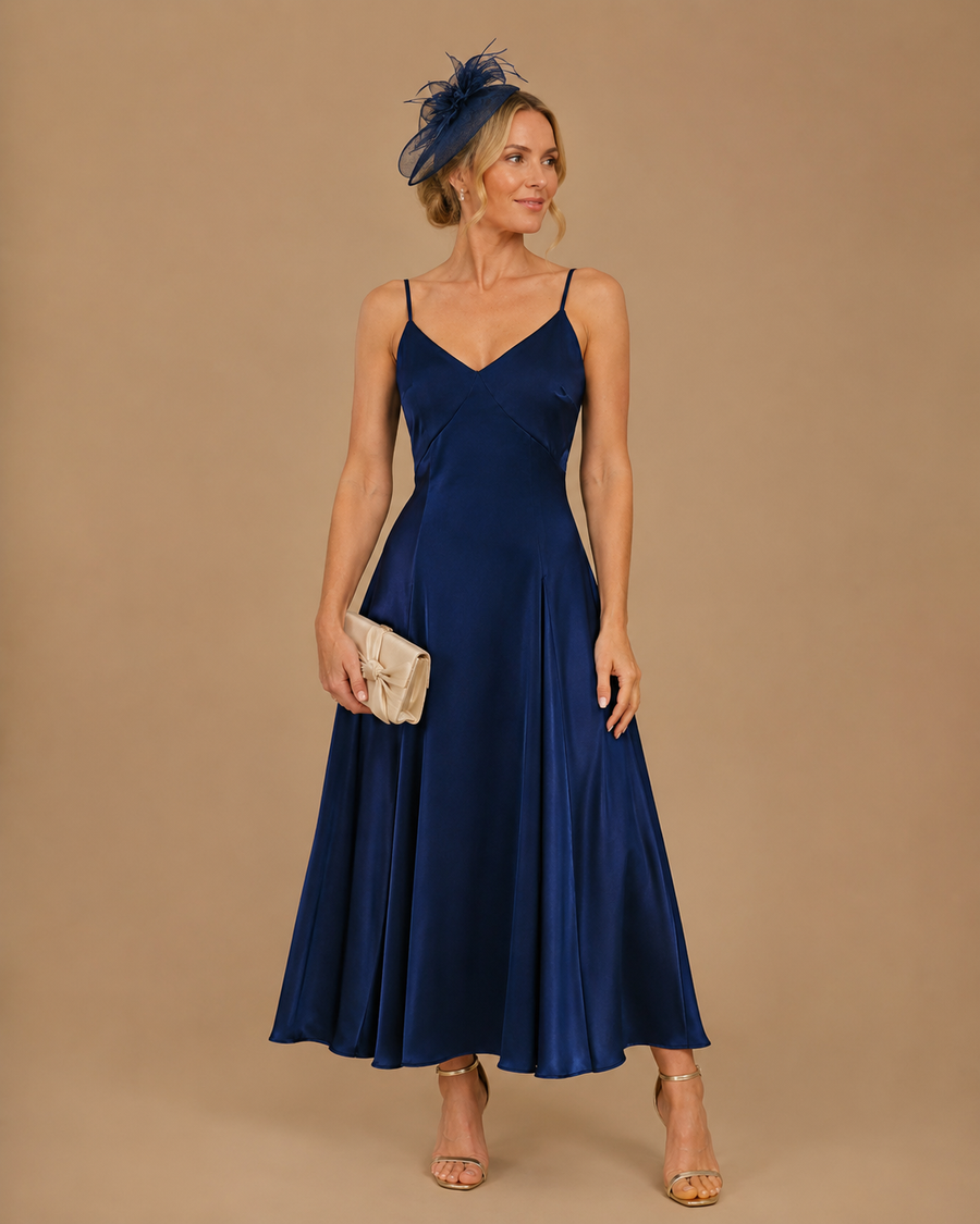 Navy A-Line Slip Maxi Dress