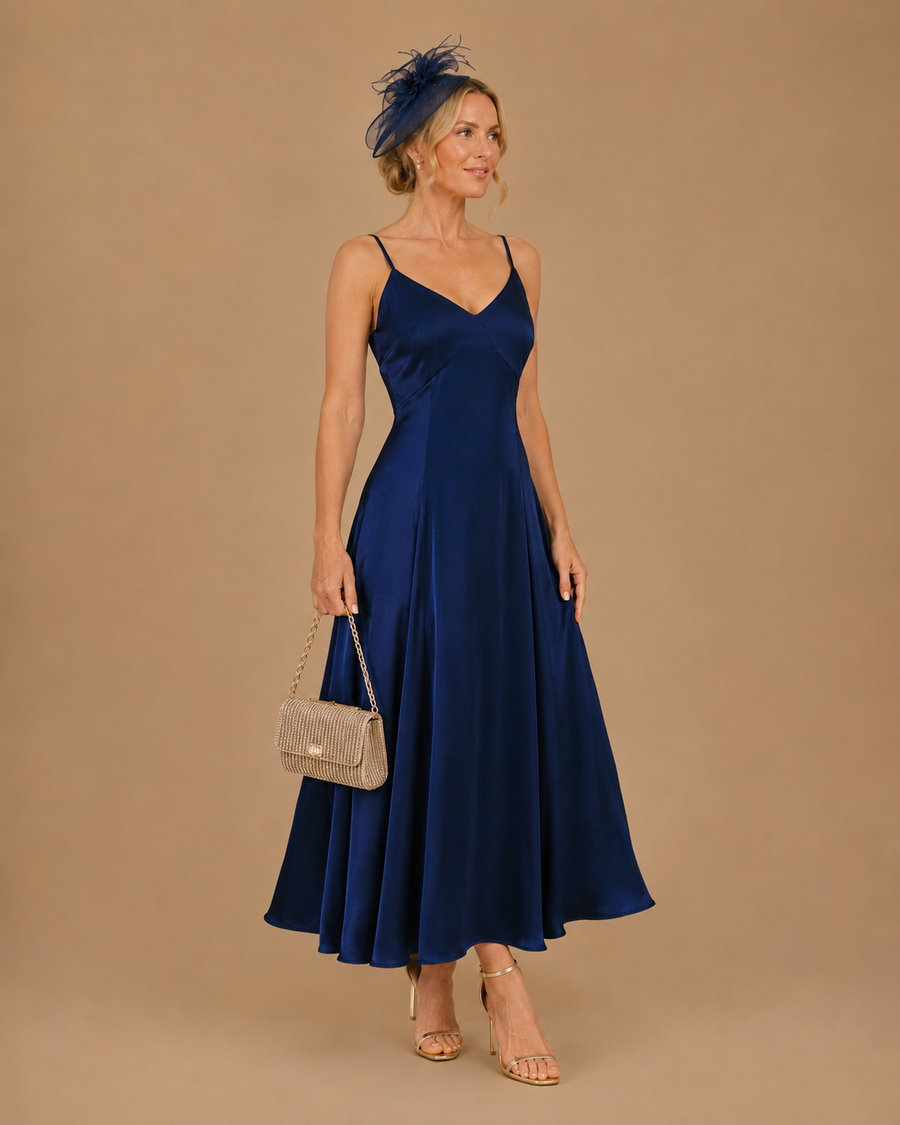 Navy A-Line Slip Maxi Dress