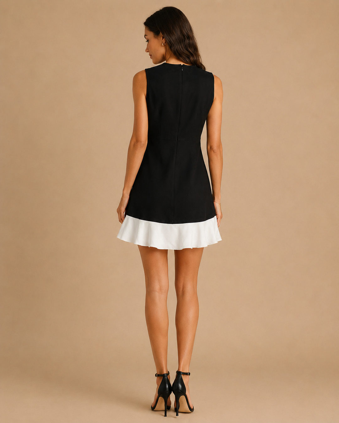 Black Contrasting A-Line Sleeveless Mini Dress