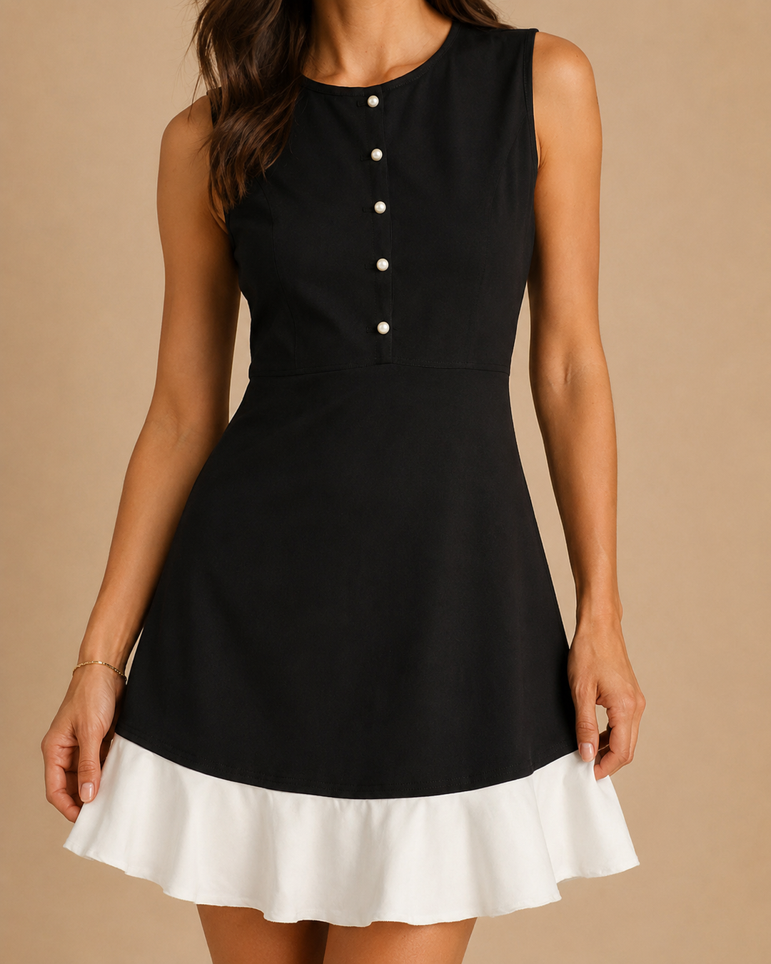 Black Contrasting A-Line Sleeveless Mini Dress